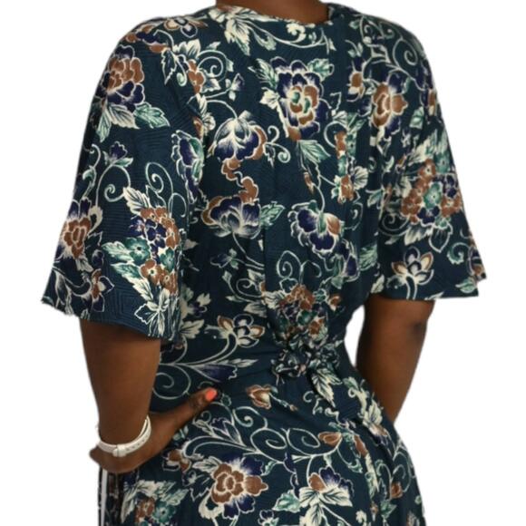 Vintage Floral Romper Green Rayon Playsuit Adjustable Corset Waist Plus Size 14 - Picture 5 of 16